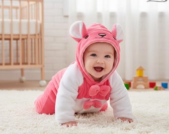 Mono unisex con capucha de forro polar coral para bebé, mono de animal, pijama cálido de invierno, regalo para recién nacido