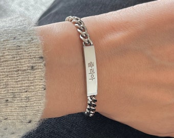 Personalized Engraved Korean Name Medium Bar Stainless Steel Bracelet - Korea Jewelry - Korea Gift - Hangul