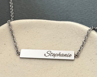 Personalized Engraved Name Bar Stainless Steel Necklace - Name Necklace - Unisex Necklace