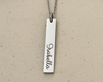 Personalized Engraved Name Vertical Bar Stainless Steel Necklace - Name Necklace