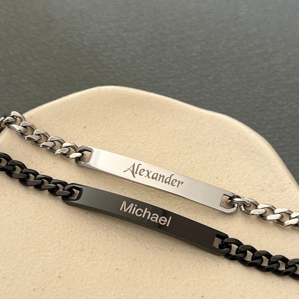 Personalized Engraved Name Large Bar Stainless Steel Bracelet - Name Jewelry - Name Gift - Men Bracelet - Gift for Men