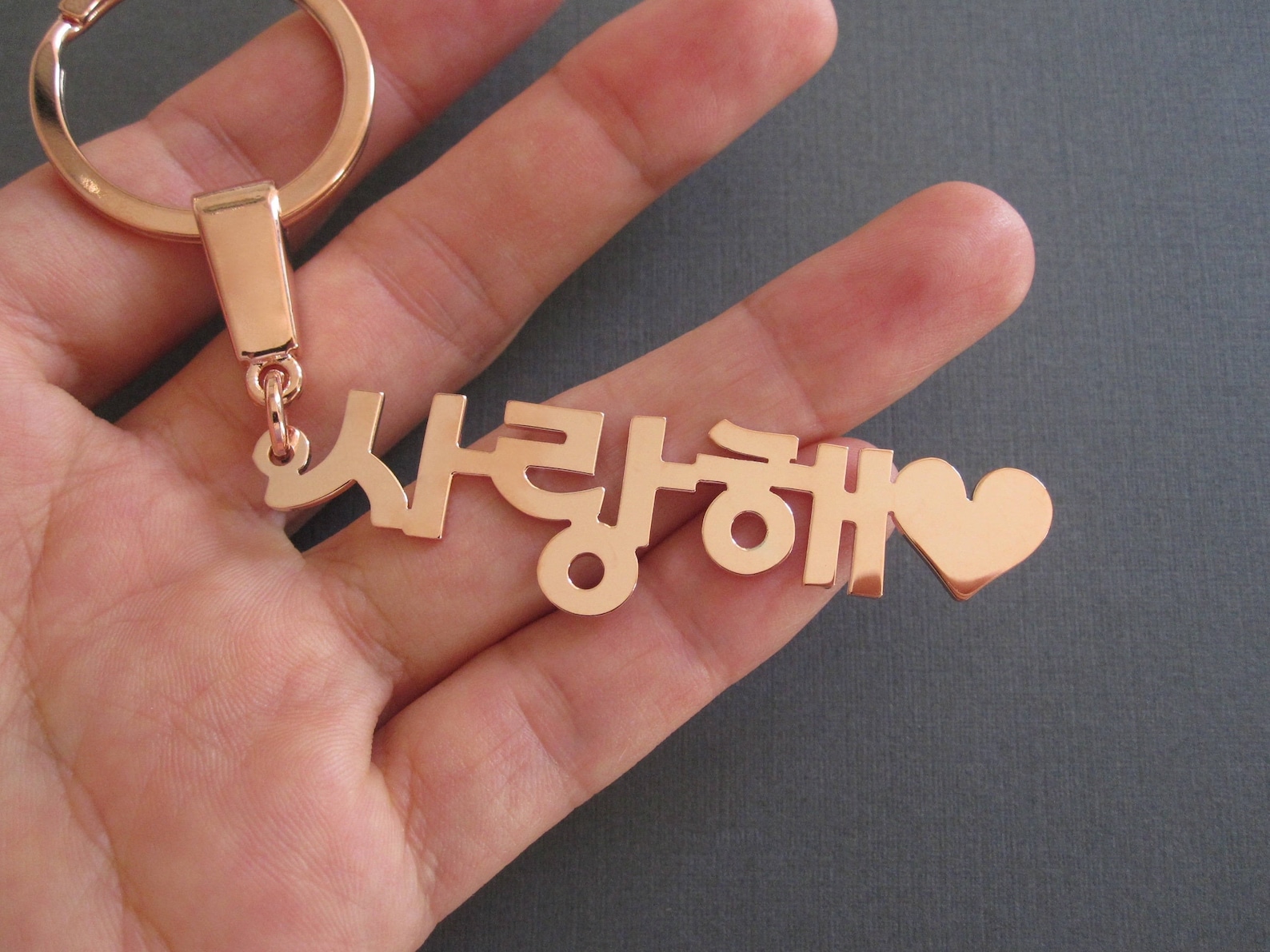 Personalized Korean Name Keychain with Heart 3 Colors Etsy