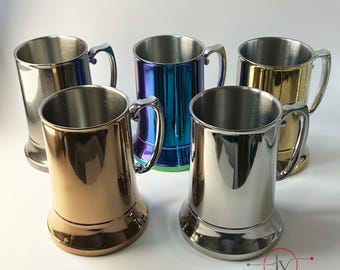 Jarra de Cerveza de Acero Inoxidable con Asa Grande - Jarra Térmica de Doble Pared