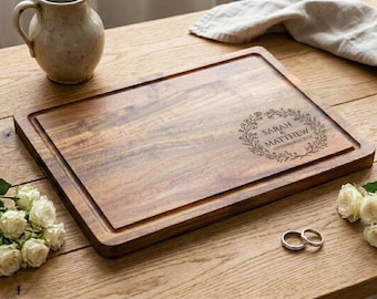 Tabla de Cortar de Madera de Acacia Personalizada, Tabla de Quesos Grabado, Regalo de Boda, Tabla de Charcutería, Regalo de Aniversario
