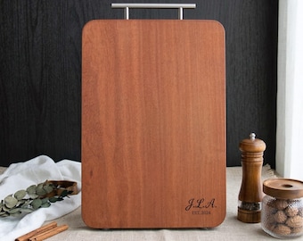 Tabla de Cortar de Madera Padauk Personalizada - Grabado de Logo o Mensaje - Tabla de Cocina Exótica Grande - Regalo de Boda Único