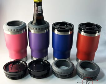 Enfriador de latas de cerveza 4 en 1 de 14 oz con recubrimiento en polvo, grabado láser personalizado, con 2 tapas, doble pared de acero inoxidable. Vaso térmico.