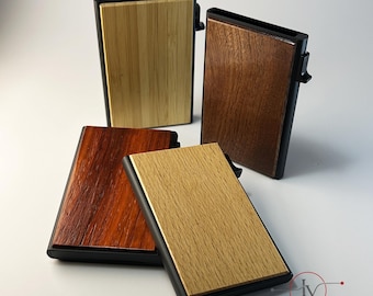 Cartera de Madera Personalizada RFID, Tarjetero Slim Pop-Up con Grabado Láser, Billetera Mínimalista Hombre, Regalo Personalizado Caballero
