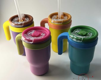 Vaso Personalizado con Asa para Niños, Termo de 14oz para Bebés con Nombre, Vaso con Pajita Grabado Láser
