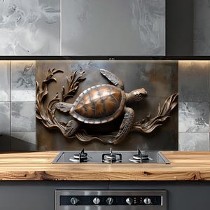 Sea Turtle Tempered Glass Kitchen Backsplash: Copper Effect Stove Backsplash Panel