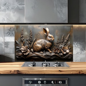 Rabbit Tempered Glass Kitchen Backsplash: Copper Effect Backsplash Panel