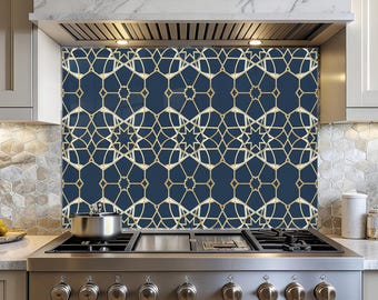 Tempered Glass Kitchen Backsplash: Arabian Arabesque Tiles Effect Backsplash Panel
