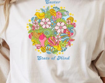 Retro Easter Bunny Shirt | Groovy Floral Tee, Spring Graphic Shirt