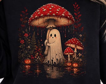 Spooky Mushroom Ghost Sweatshirt| Cute Halloween Shirt, Fall Cottagecore Ghost Tee