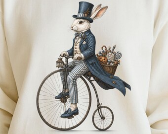 Vintage Halloween Rabbit Shirt & Sweatshirt, Penny Farthing Bunny, Comfort Colors Tee