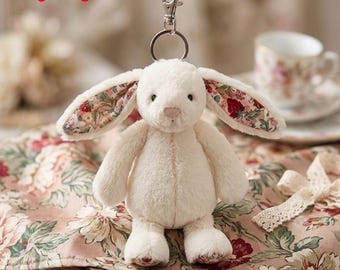Jellycat Blossom Cream Bunny & Berry Bag Charm Clip Keyring Accessory