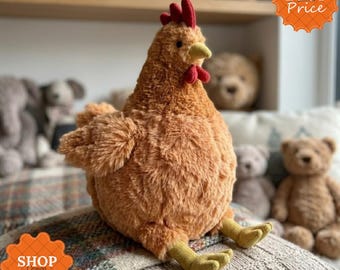 Round Cinnamon Hen Plush, Farmhouse Cottagecore Decor, Huggable Stuffed Animal Toy