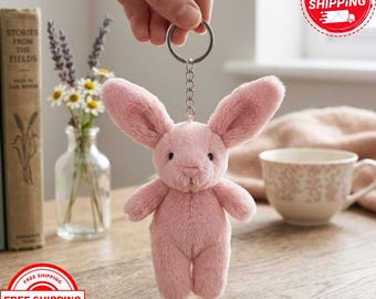 Jellycat Bunny Bag Charm | Pink Floral Plush Keychain Accessory