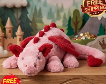 Jellycat Heart Dragon Plush | Pink Rose, Ruby Red Accents, Cuddle Toy