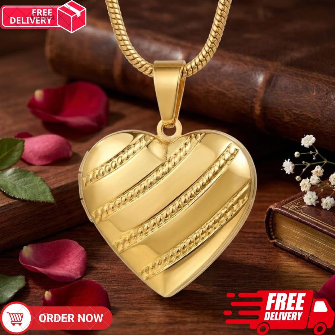 Gold Color Heart Locket Necklace - Etsy