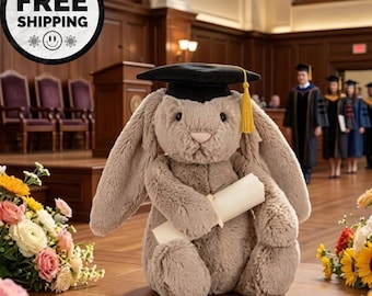 Jellycat Bashful Beige Bunny Graduation Plush – Soft Stuffed Animal Keepsake