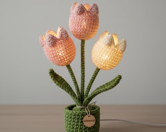 Crochet Tulip Lamp – Amigurumi Flower Night Light, Cozy Home Decor (PDF Pattern)