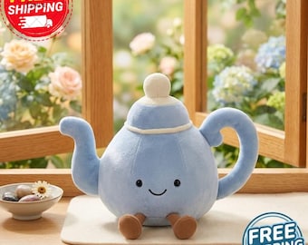Kawaii Teapot Plush – 18 cm Blue Tea Pot Soft Toy