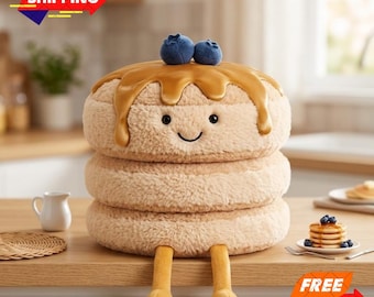 Jellycat Amuseable Blueberry Pancake Plush Stuffed Animal, Triple Stack, Syrup Drizzle