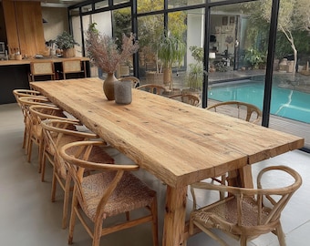 Handmade Solid Oak Dining Table - Custom Rustic Farmhouse Style