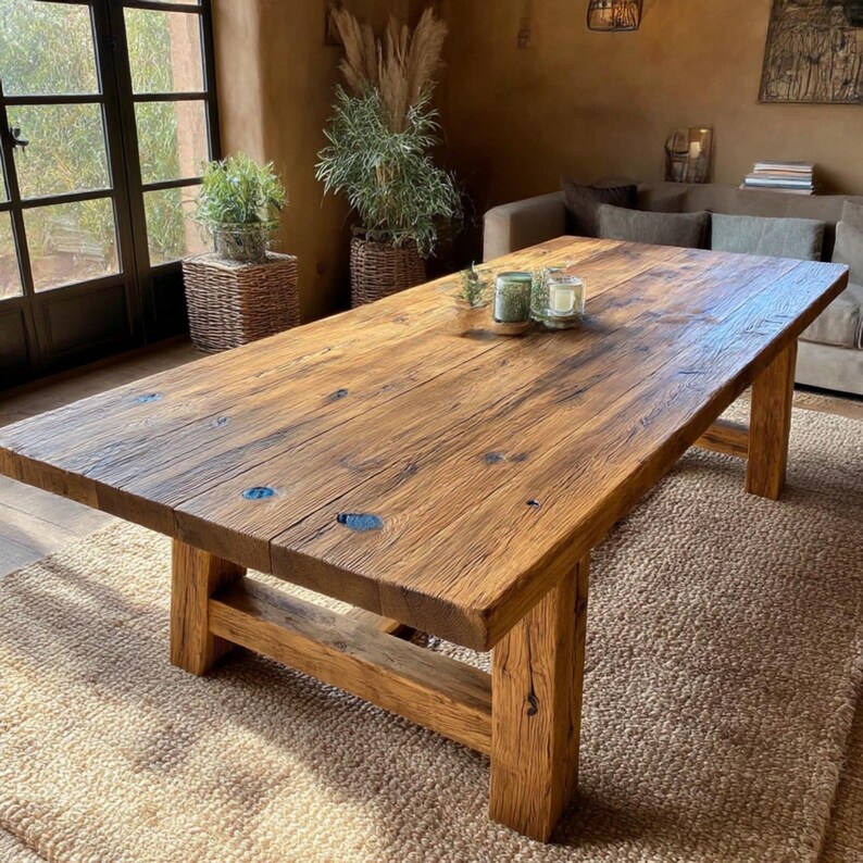 Handmade Solid Oak Dining Table – Custom Rustic Modern Design - Etsy