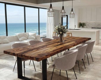 Handmade Solid Oak Dining Table – Custom Rustic Farmhouse Design