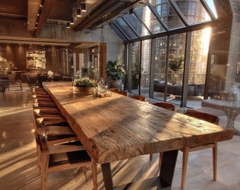 Handmade Solid Oak Dining Table – Custom Wooden Farmhouse Table