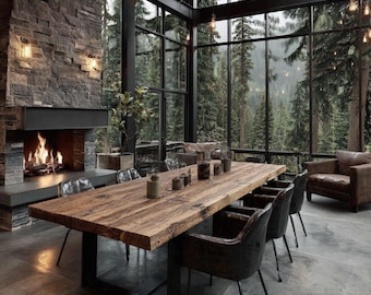 Handmade Solid Walnut Dining Table - Custom Wooden Table - Modern Farmhouse Natural Wood Kitchen Table