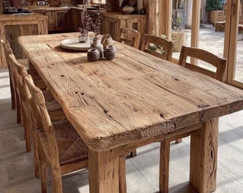 Handmade Solid Oak Dining Table - Custom Wooden Farmhouse Table