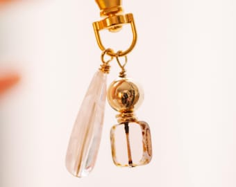 Handmade Beaded Bag Charm Keychain with gold hardware