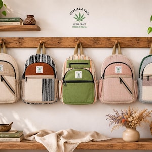 Hemp Backpack, Eco Friendly Handmade Rucksack, Sustainable Travel Bag, Gift for Her Him