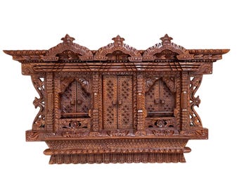 Authentic Himalayan Hand-Carved Wooden Wall Hanging | Kathmandu Valley Artisan Craft | 62 x 38 cm
