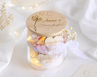 Wunschglas personalisiert mit Gravur – Geschenk zur Konfirmation & Jugendweihe – Geldgeschenk Glas – Wünsche im Glas – bleibende Erinnerung
