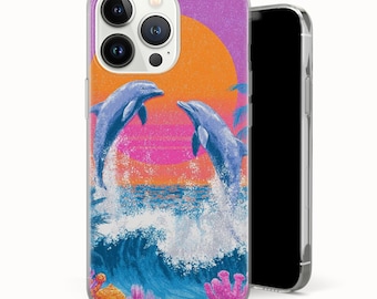 Capa para celular Dolphin Splash – Capa com estampa de ondas do oceano para iPhone 17 Air 16e 15 Pro Max 14 13 | Samsung S25 Ultra S24 S23 FE | Google Pixel 10 XL 9