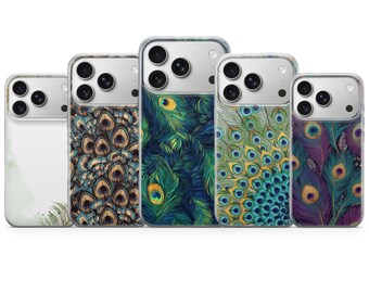 Capa para celular com estampa de pena de pavão – Capa estética para iPhone 17 Air 16e 15 Pro Max 14 13 | Samsung S25 Ultra S24 S23 FE | Google Pixel 10 XL 9