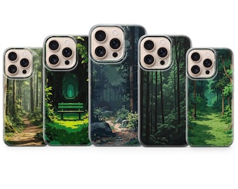 Capa para celular com estampa de pinheiros – Capa com estética natural para iPhone 17 Air 16e 15 Pro Max 14 13 | Samsung S25 Ultra S24 S23 FE | Google Pixel 10 XL 9