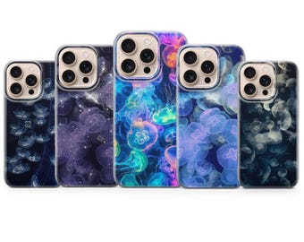 Funda de medusas con diseño oceánico para iPhone 17 Air 16e 15 Pro Max 14 13 / Samsung S25 Ultra S24 S23 FE / Google Pixel 10 XL 9