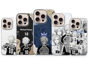 Capa para celular Michael Kaiser – Capa azul com estampa de anime de futebol para iPhone 17 Pro Max 16 15 14 13 | Samsung S25 Ultra S24 S23 FE | Google Pixel 10