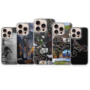May include: Five phone cases with mountain biking designs. The cases feature images of cyclists on bikes, with action shots and graphic designs. One case has the text "RIDE OR DIE PHOTOGRAPHER".