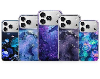 Capa para celular com estampa de água-viva neon – Capa com estética oceânica para iPhone 17 Air 16e 15 Pro Max 14 13 Samsung S25 Ultra S24 S23 FE Google Pixel 10 XL 9