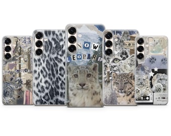 Capa para celular com estampa de leopardo-das-neves – Capa com estética invernal para iPhone 17 Air 16e 15 Pro Max 14 13 | Samsung S25 Ultra S24 S23 FE | Google Pixel 10 XL 9