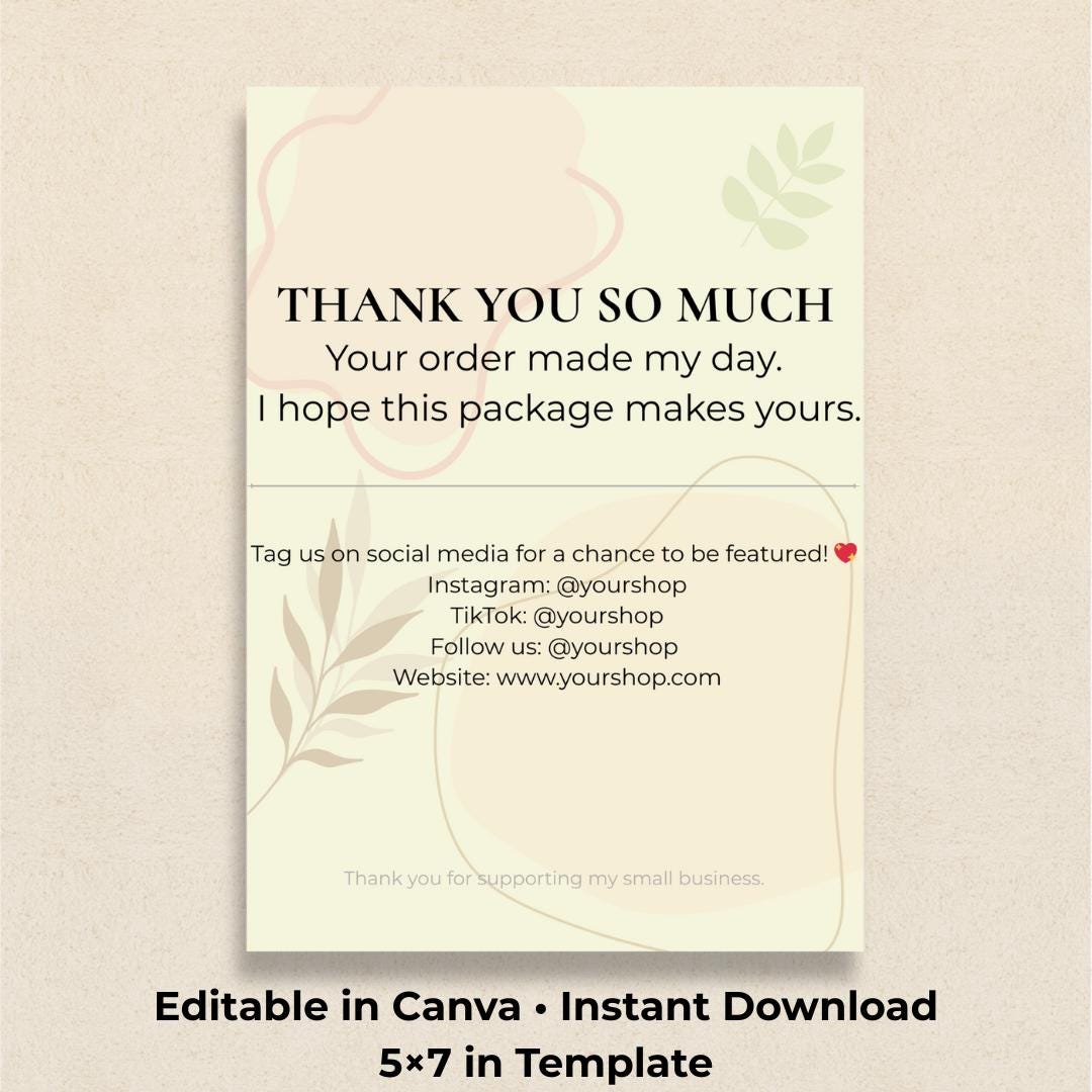 Editable Thank You Card Template Small Business | Neutral Canva Insert ...