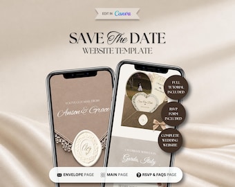 Modèle de site web Save the Date taupe et crème avec compte à rebours, invitation de mariage élégante, invitation de mariage numérique avec RSVP