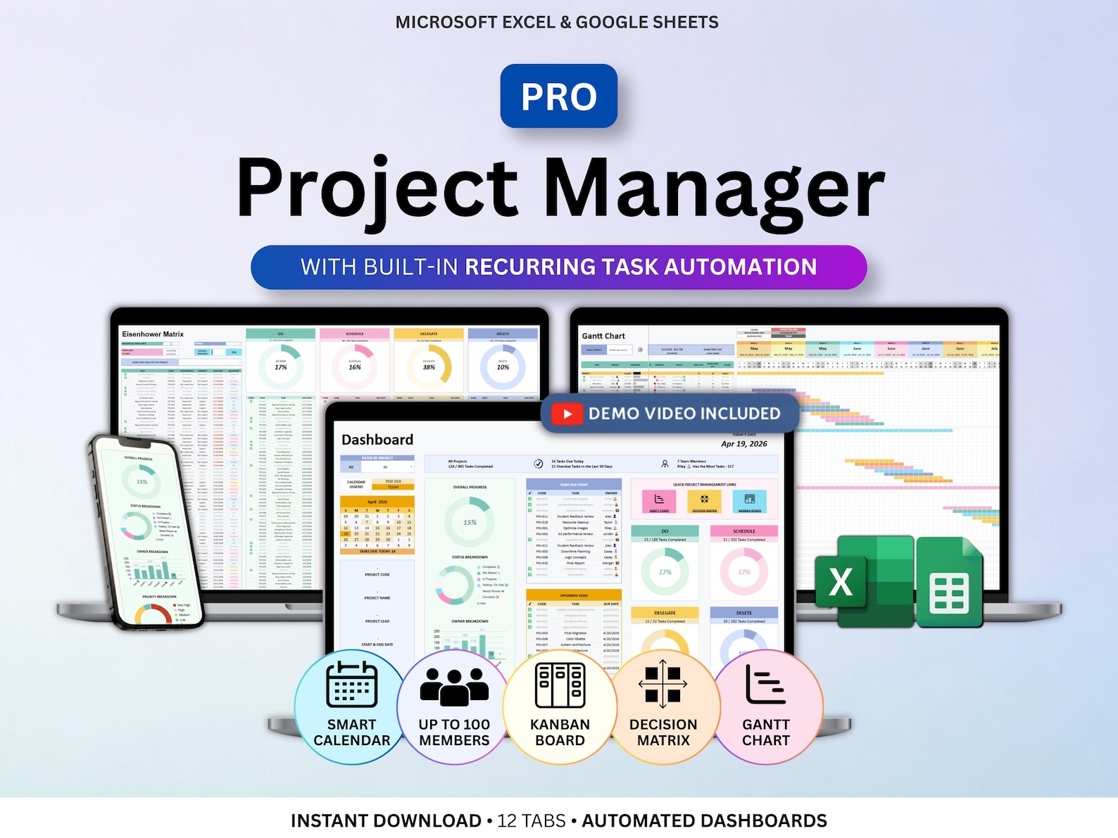 Project Planner Spreadsheet ADHD Productivity Task Tracker Team Project ...