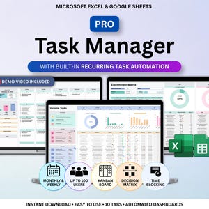Arkusz kalkulacyjny do śledzenia zadań Cyfrowa lista zadań do wykonania dla osób z ADHD Szablon do śledzenia zadań Menedżer projektów zespołowych Menedżer zadań Excel Arkusze Google