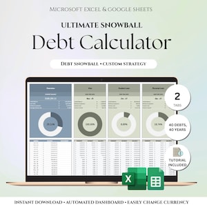 Debt Payoff Tracker Debt Snowball and Custom Calculator Excel Debt Tracker Spreadsheet Google Sheets Loan Mortgage Debt Tracker Payment